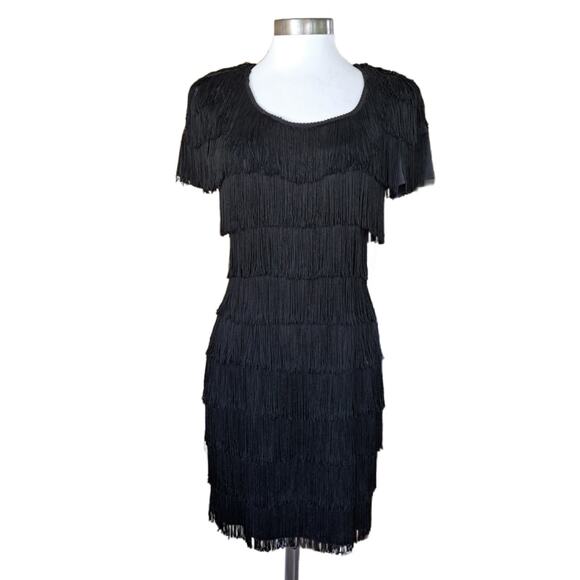 Iconic Vintage Black Fringe Flapper-style Dress Size 7/8 Roberta Short Sleeve - Picture 2 of 12
